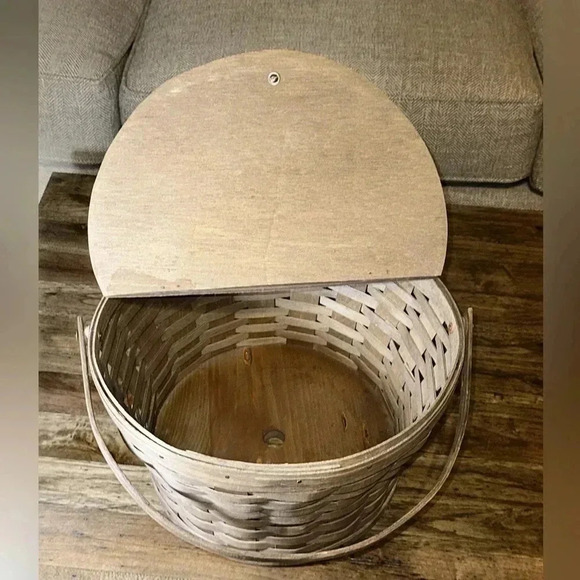 1986 Vintage Longaberger Handwoven Storage Basket Swing Handle Hinged Lid Rare - Picture 3 of 16